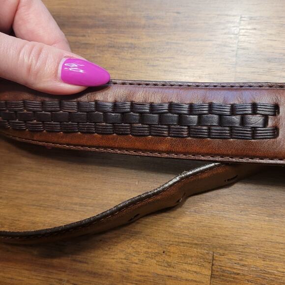 VTG 90s Brighton Two‑Tone Brown Leather Western Braided Belt Sz 38 – EUC - Picture 9 of 11